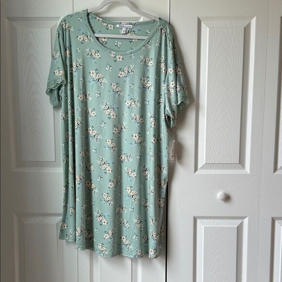 Flora Nikrooz Mint Floral Short Sleeve sleep top 2x NWT - Picture 1 of 7
